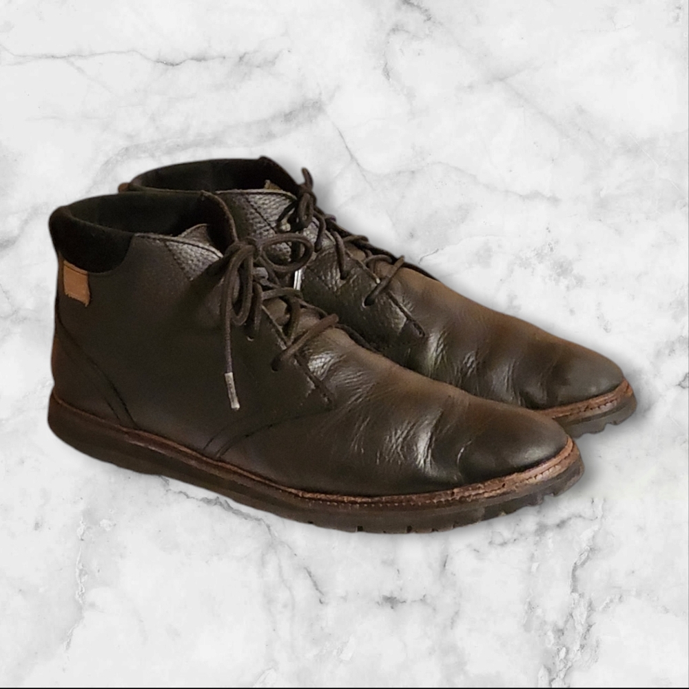 Men Vintage Leather Black Ankle Boots By Lacoste Size 11.5